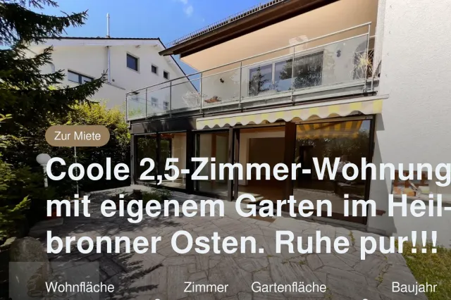 Neu im Angebot: Coole 2,5-Zimmer-Wohnung mit eigenem Garten im Heilbronner Osten. Ruhe pur!!!