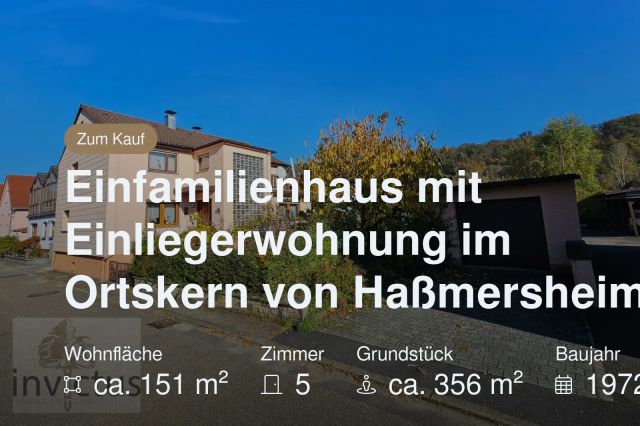 Neu im Angebot: Einfamilienhaus mit Einliegerwohnung im Ortskern von Haßmersheim