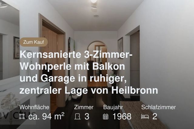 Neu im Angebot: Kernsanierte 3-Zimmer-Wohnperle mit Balkon und Garage in ruhiger, zentraler Lage von Heilbronn