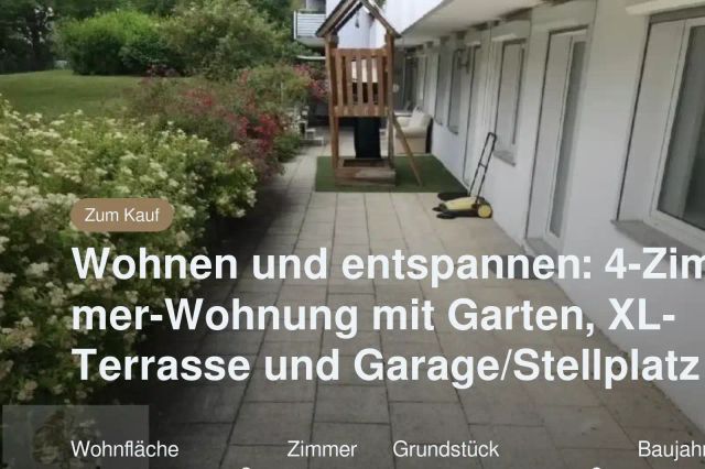 Neu im Angebot: Wohnen und entspannen: 4-Zimmer-Wohnung mit Garten, XL-Terrasse und Garage/Stellplatz