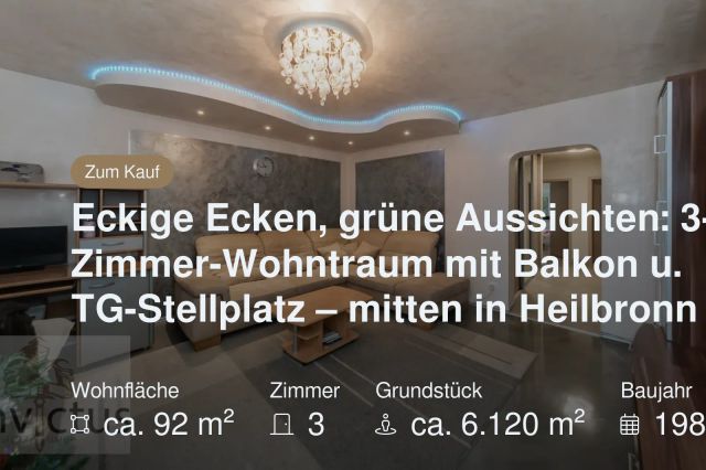 Neu im Angebot: Eckige Ecken, grüne Aussichten: 3-Zimmer-Wohntraum mit Balkon u. TG-Stellplatz – mitten in Heilbronn