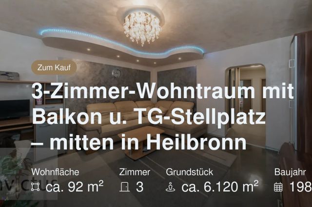 Neu im Angebot: 3-Zimmer-Wohntraum mit Balkon u. TG-Stellplatz – mitten in Heilbronn