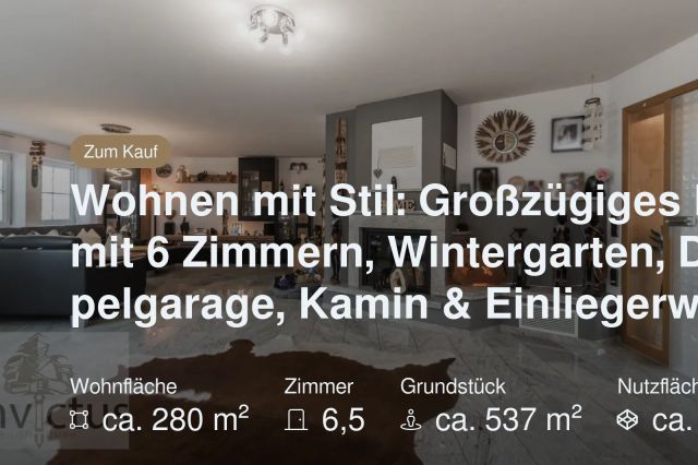 Neu im Angebot: Wohnen mit Stil: Großzügiges Haus mit 6 Zimmern, Wintergarten, Doppelgarage, Kamin & Einliegerwhg!