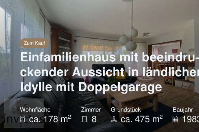 Neu im Angebot: Einfamilienhaus mit beeindruckender Aussicht in ländlicher Idylle mit Doppelgarage