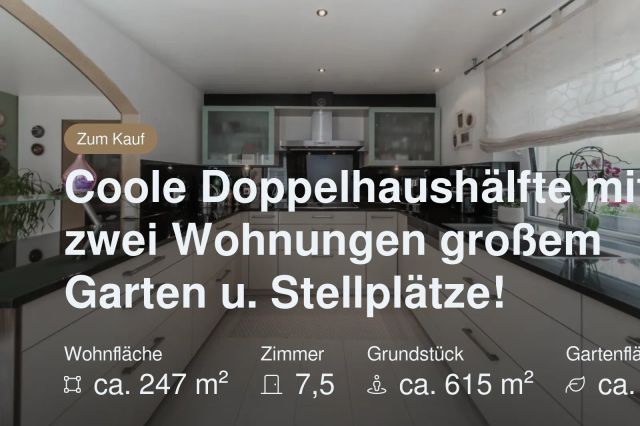 Neu im Angebot: Coole Doppelhaushälfte mit zwei Wohnungen großem Garten u. Stellplätze!