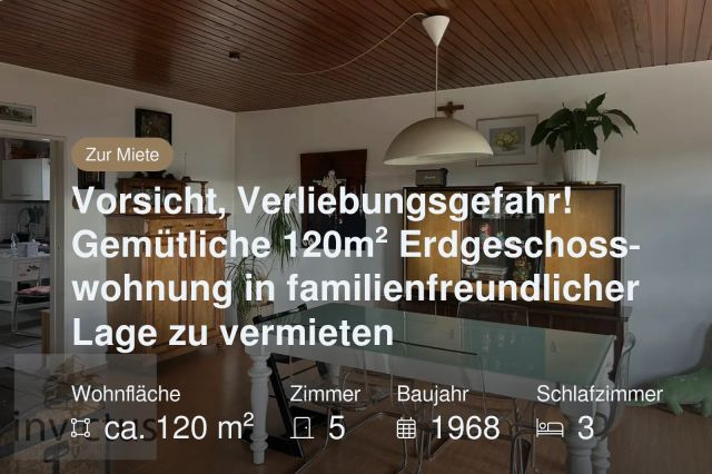 Nicht mehr verfügbar: Vorsicht, Verliebungsgefahr! Gemütliche 120m² Erdgeschosswohnung in familienfreundlicher Lage zu vermieten