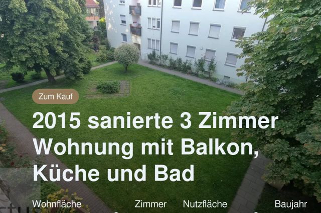 Neu im Angebot: 2015 sanierte 3 Zimmer Wohnung mit Balkon, Küche und  Bad