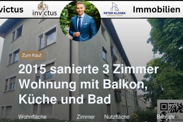 Neu im Angebot: 2015 sanierte 3 Zimmer Wohnung mit Balkon, Küche und  Bad