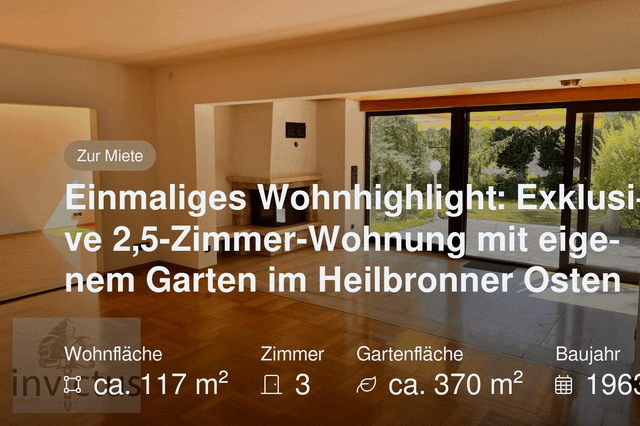 Nicht mehr verfügbar: Einmaliges Wohnhighlight: Exklusive 2,5-Zimmer-Wohnung mit eigenem Garten im Heilbronner Osten